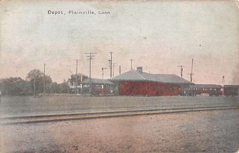 Divided back postcard of Plainville station