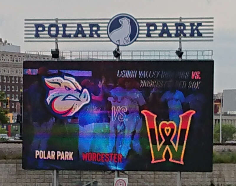 Scoreboard at Polar Park in Worcester, Massachusetts