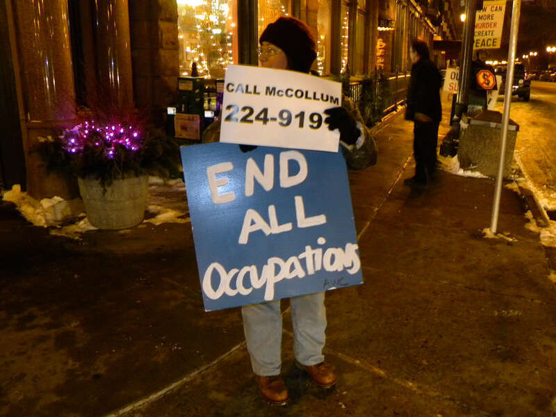 On December 17, 2009 there was a protest against the war in Afghanistan outside the St. Paul office of Representative Betty McCollum who supports President Obama’s call to send an additional 30,000 troops to Afghanistan and has proposed a tax to pay