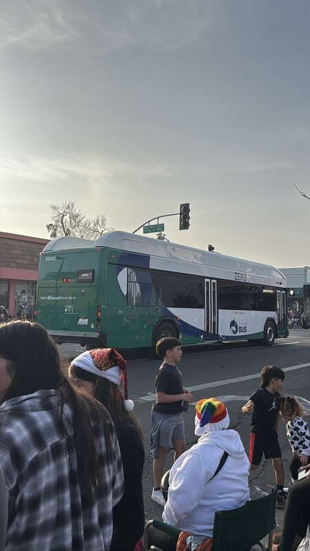 A brand new Gillig EV bus 4008E was used for the Merced Christmas Parade