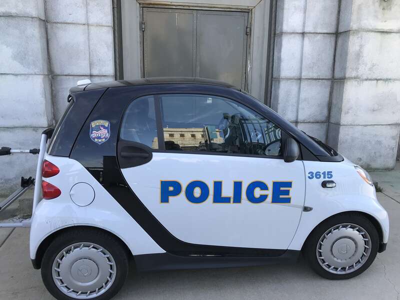 Smart car for patrolling the pedestrian crossing of the Ben Franklin Bridge. Usually, they use a bicycle for this, but for some emergency responses, this might be a more appropriate vehicle.