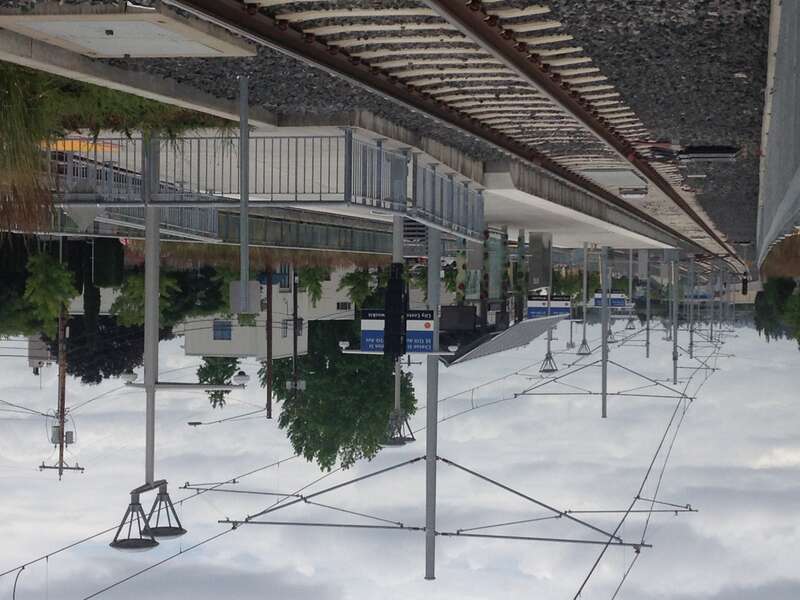 The Clinton/SE 12th Ave MAX station, on the MAX Orange Line.