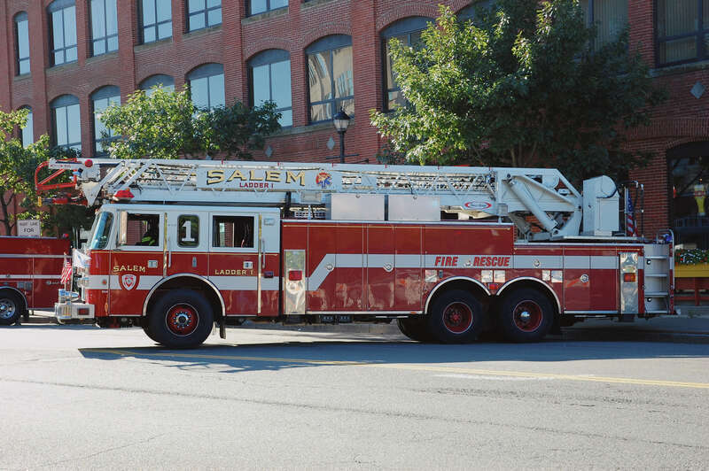 Ladder 1, parked across the street from its fire station, for 9/11 commemoration in Salem, Massachusetts