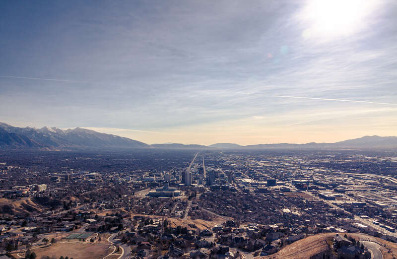 A clear winter day from the top of Ensign Peak looking south over Salt Lake City.

Taken New Year's Eve 2011.
