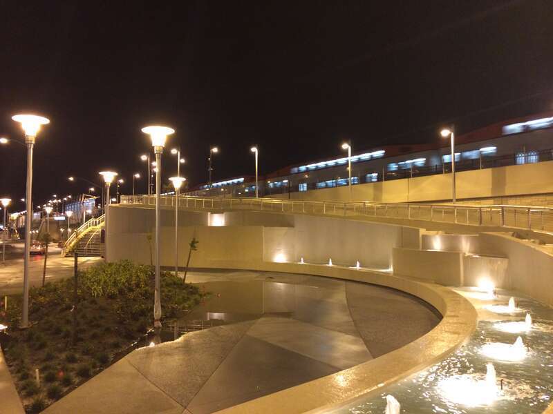 Northbound train #197 arriving at the new San Bruno Caltrain station.