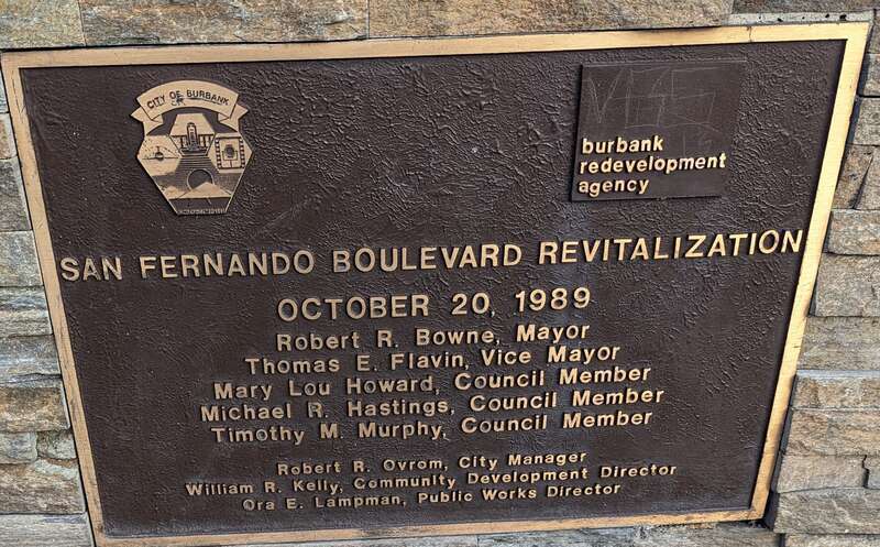 Commerative Plaque found on the East side of San Fernando Boulevard at Magnolia Boulevard.