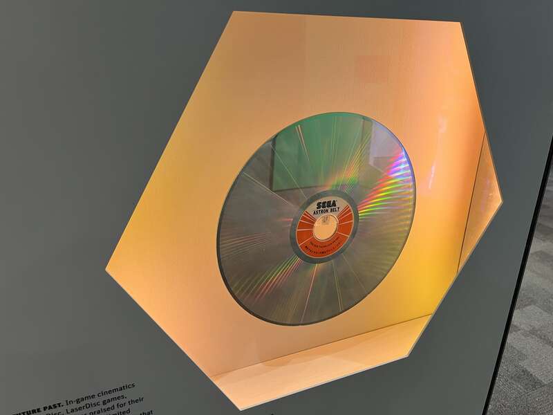 Sega Astron Belt Laserdisk on display at the traveling &quot;Game Changers&quot; exhibit at Imagination Station in Toledo.