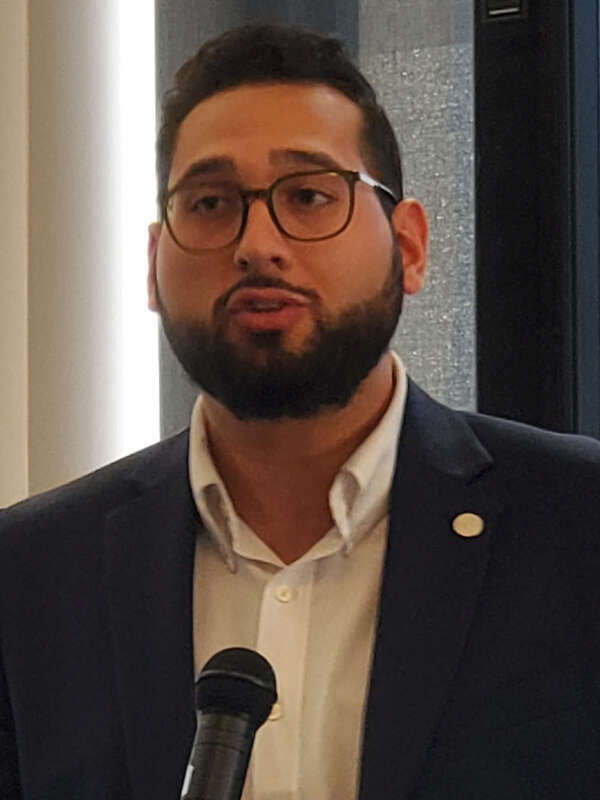 Managing Director of Democracy Policy for Ohio Environmental Policy &amp;amp; Midwestern Vice President for Young Democrats of America, Spencer Dirrig, speaking at the College Democrats of Ohio Convention, April 2024.