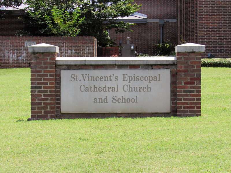 The sign at St. Vincent's Cathedral in Bedford, Texas.