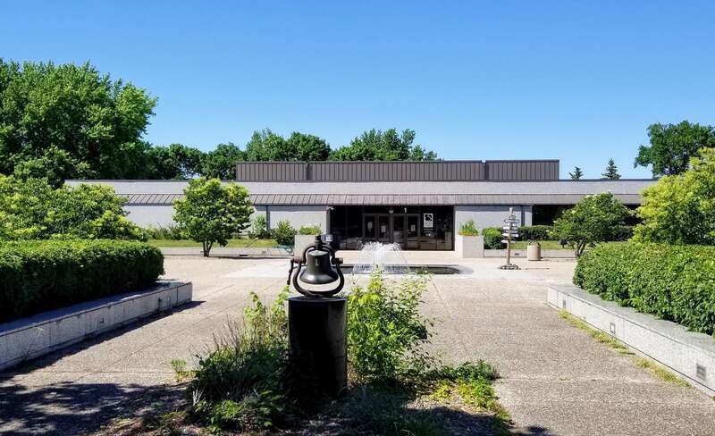 The front doors and entry plaza of the Stearns History Museum in St. Cloud, Minnesota, United States