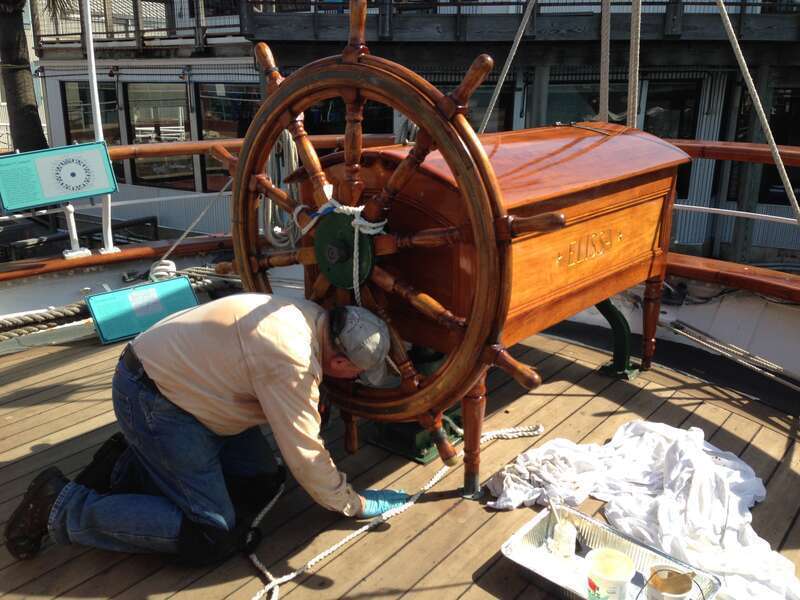 Tall Ship Elissa- work on wheel
Texas Seaport Museum

Galveston, Texas, USA.