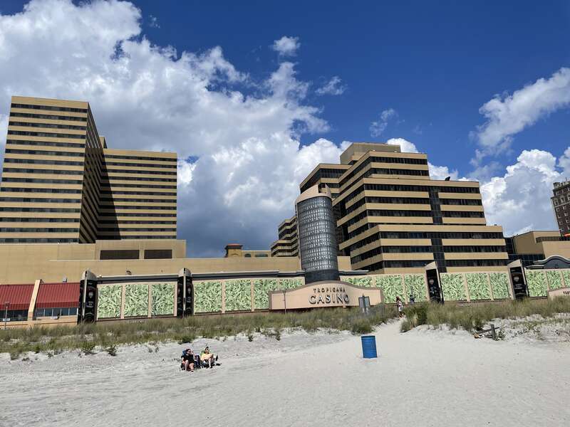 A view of the Tropicana Casino and Resort Atlantic City in Atlantic City, New Jersey from the beach