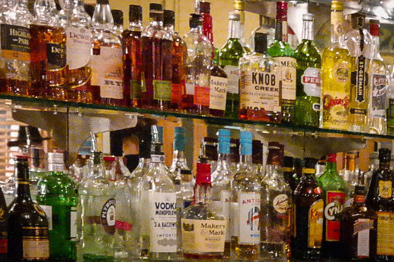 Behind the bar at the Bijou Cafe in Portland, Oregon