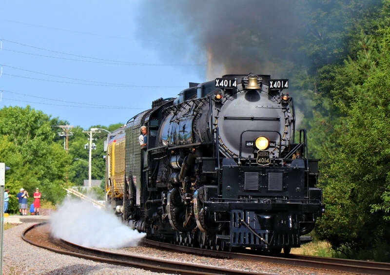 Union Pacific 4014 &quot;Big Boy&quot; (Alco 4-8-8-4) is Eastbound on the UP Clinton Sub seen here at the Kellogg Avenue Crossing North of Gilchrist Street in Ames, Iowa.
Car/Power List:
4014 - Alco 4-8-8-4
814 - Joe Jordan
809 - Jim Adams
3025 -