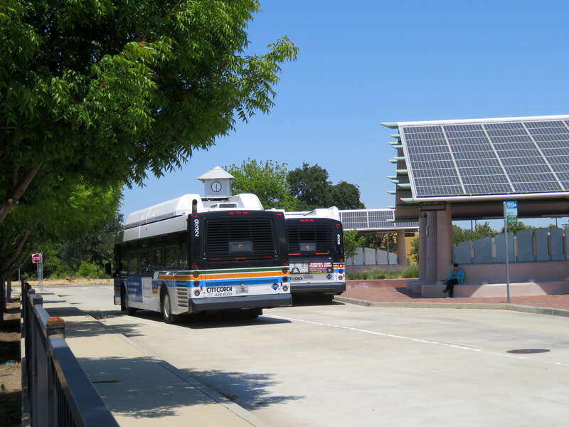 Vacaville City Coach buses at Vacaville Transportation Center in May 2019