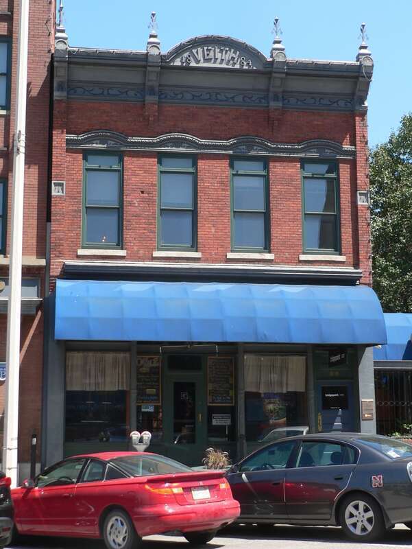Veith building, located at 816 P Street in the Haymarket District of Lincoln, Nebraska; seen from the south.