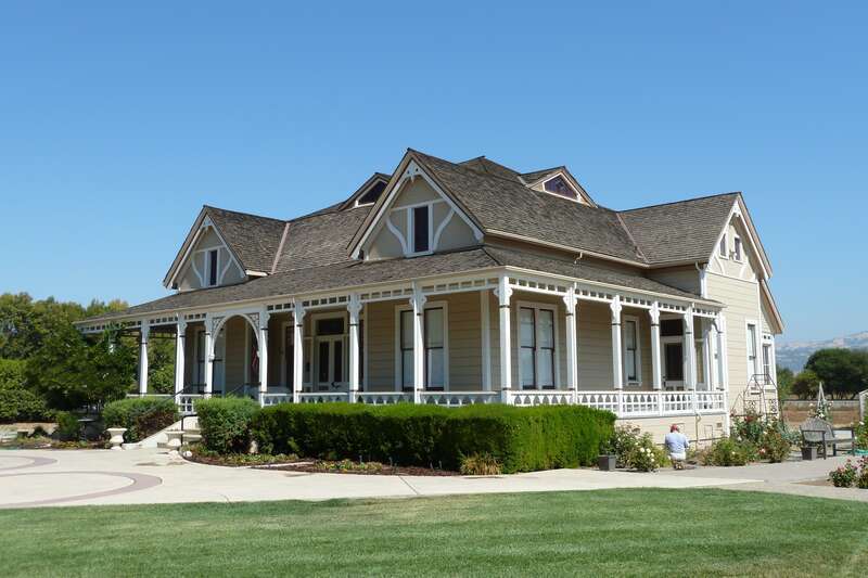 Villa Mira Monte, located at 17860 Monterey Street in Morgan Hill, California, U.S.A., was the country retreat of Hiram Morgan Hill of San Francisco, built in 1884–1886 for his bride, Diana Murphy Hill.  View from approximately due south.