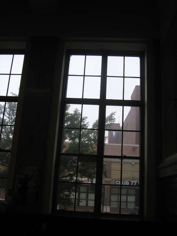 View from inside the South Norwalk Post Office looking north at Washington Street.