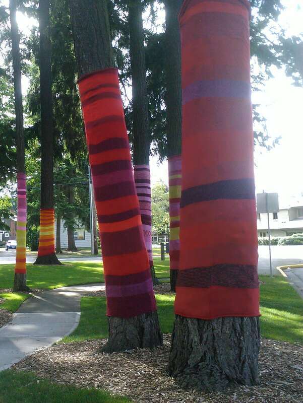 A photograph of yarn bombing in Anderson Park in Redmond WA, USA in July 2012.