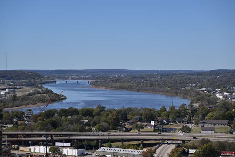 The Arkansas River as seen from a building in downtown Tulsa, Oklahoma.