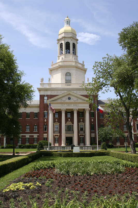 Front of Pat Neff Hall on the campus of Baylor University in Waco, Texas, United States.