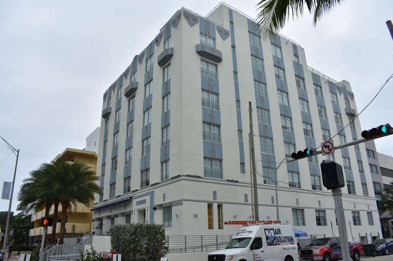 The Embassy Hotel (1935), designed by Martin L. Hampton, is part of the Collins Waterfront Architectural District. The building is now the Hilton Garden Inn.