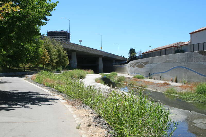 Guadalupe River Trail passing under highway 87 Near downtown San Jose, CA