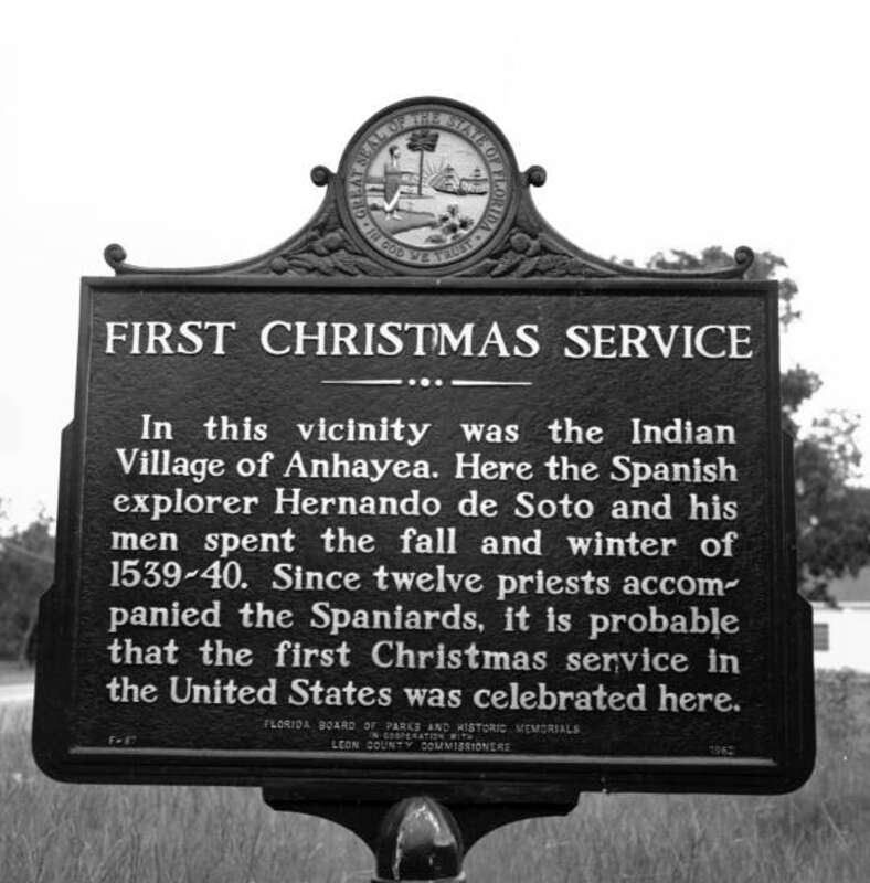 Local call number: FPS00079
Title: Historical Marker for First Christmas Service: Tallahassee, Florida
Date: 1962
Physical descrip: 1 photonegative: b&amp;amp;w; 2.5 x 2.5 in. 
Series Title: Florida Park Service Collection
General Note: Marker text: &quot;In