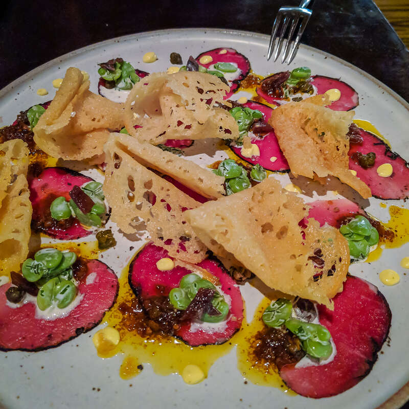 Lamb carpaccio at Bazaar Meat by José Andres in Las Vegas