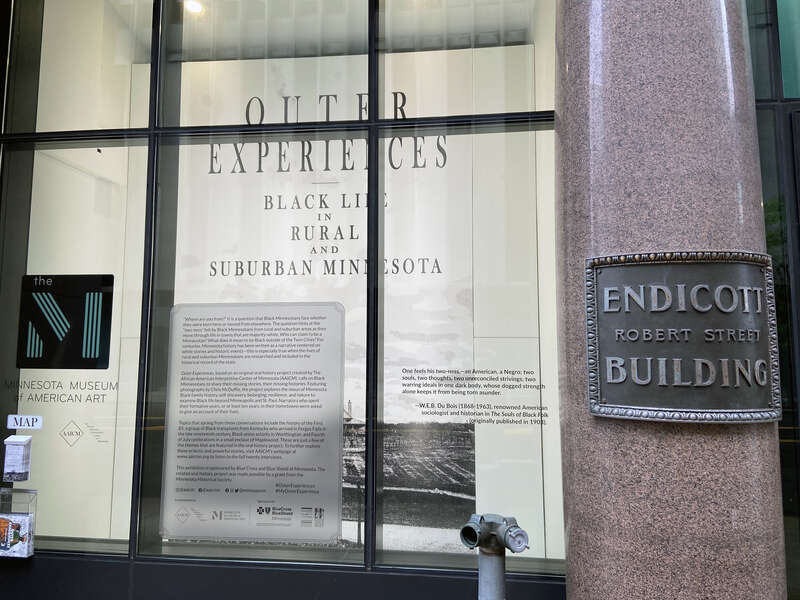 Minnesota Museum of American Art window display at the entrance to the museum
Saint Paul, Minnesota, United States.