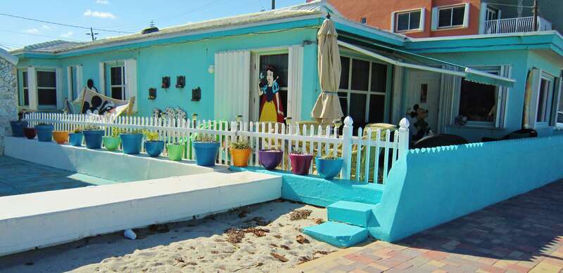 Nice blue house on Hollywood Beach Broadwalk, Florida, USA.