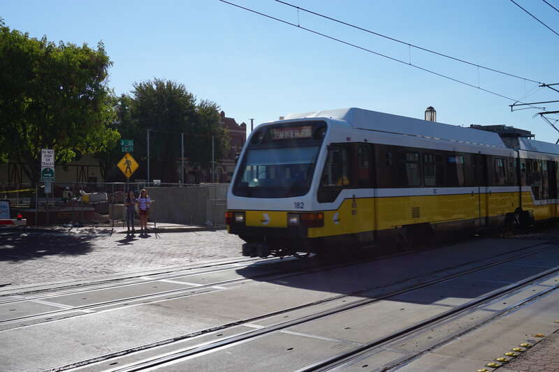 A DART Light Rail Red Line train in Plano, Texas (United States).