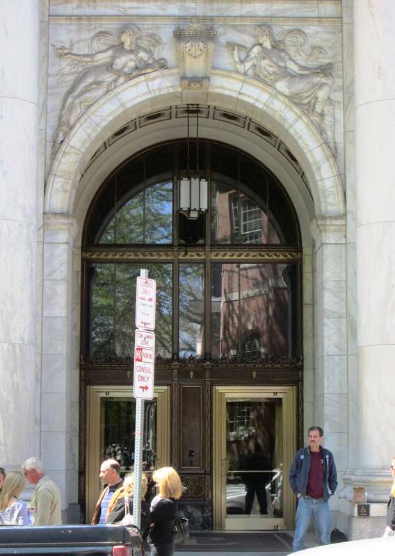 The Public Ledger Building at Chestnut and S. 6th Streets in the Center City area of Philadelphia was built in 1924 and was designed by Horace Trombauer in the Georgian Revival style.  The newspaper was founded in 1836 by Cyrus H. K. Curtis, the