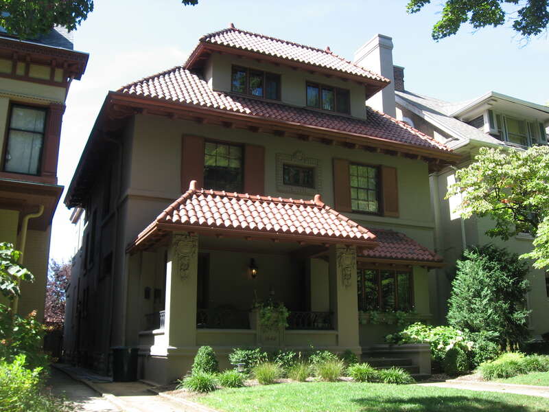 Front of the William J. Dodd Residence, located at 1448 St. James Court in Louisville, Kentucky, United States.  Built in 1911, it is listed on the National Register of Historic Places, and it is part of a Register-listed historic district, the St.