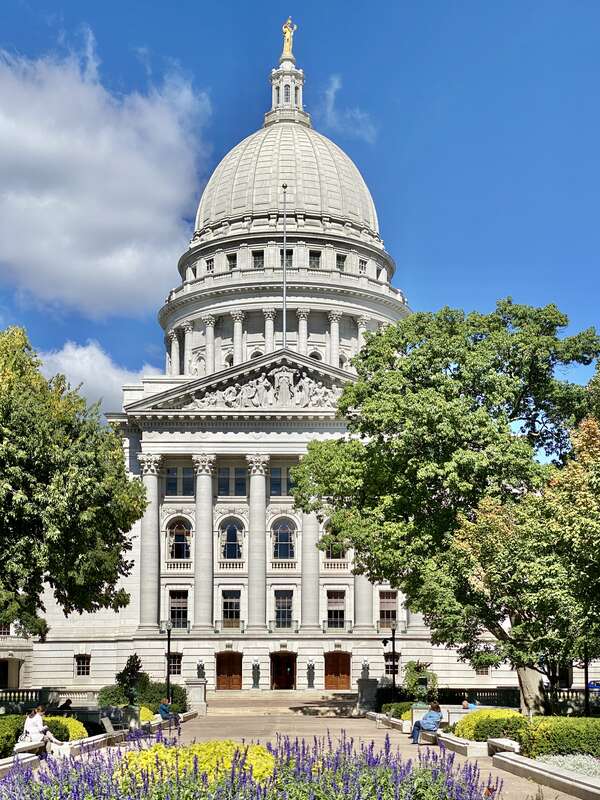 Built in 1906-1917, this Beaux Arts-style Capitol Building was designed by George B. Post to house the state house of representatives, state senate, and offices for the Wisconsin State Government.  The fourth state capitol to house the state