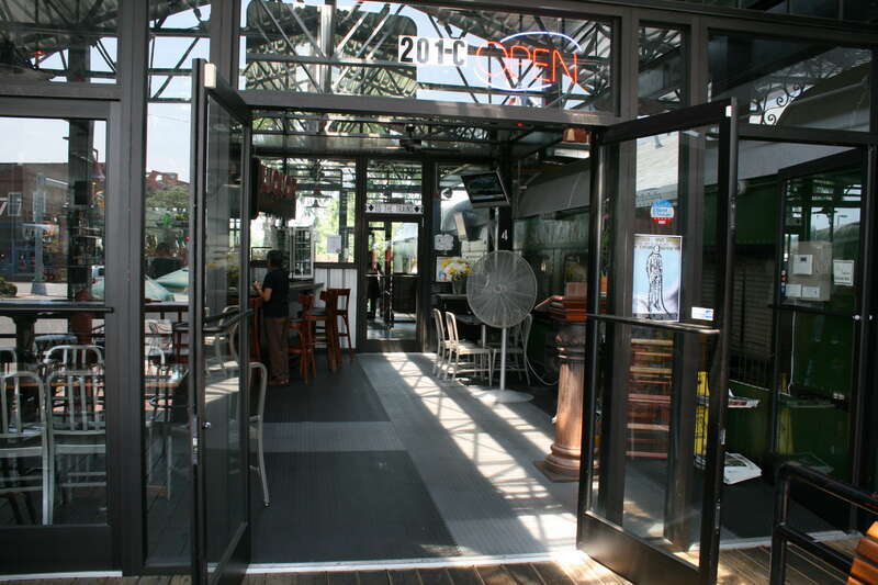 Doors of Southern Rail restaurant in Carrboro, North Carolina.