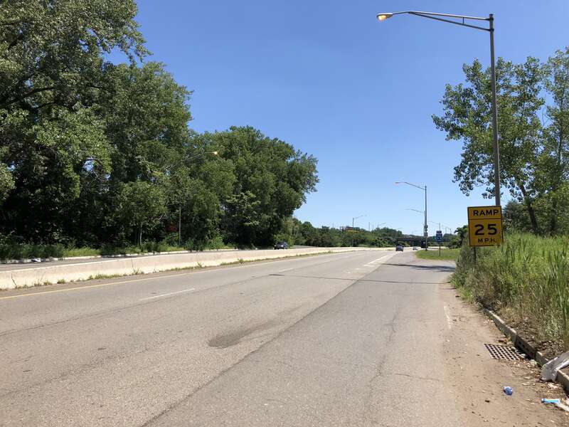 View east along Hudson County Route 508 (Newark-Jersey City Turnpike) at the exit for Interstate 280 WEST in Kearny, Hudson County, New Jersey