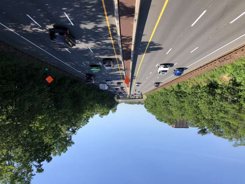 View south along New Jersey State Route 444 (Garden State Parkway) from the overpass for Springdale Avenue in East Orange, Essex County, New Jersey