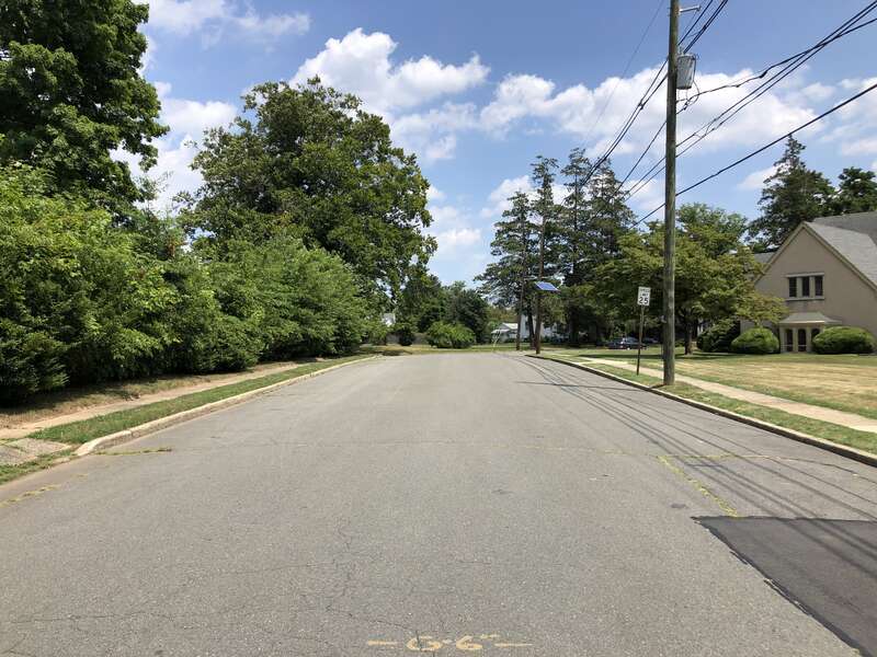 View northeast along Trenton Avenue at Mercer County Route 579 (Grand Avenue) in Ewing Township, Mercer County, New Jersey