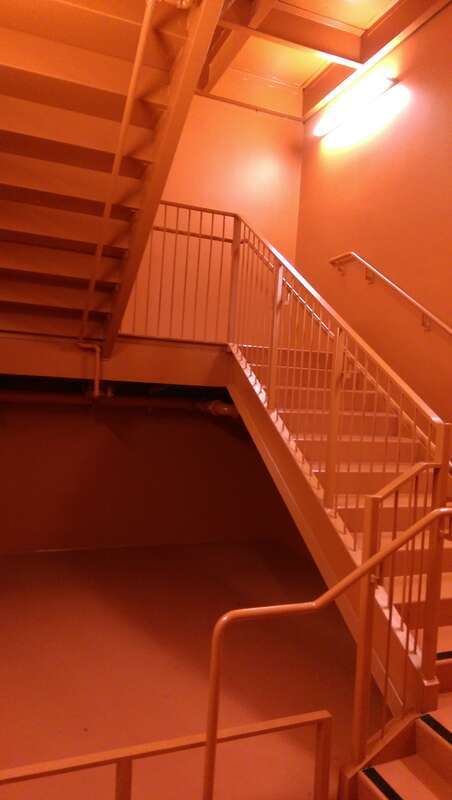 A stairway at the Berkeley Art Museum Pacific Film Archive. Photo by Jim Heaphy.