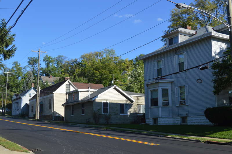 Houses on the southern side of Benson Street, seen looking eastward from Third Street, in Reading, Ohio, United States.