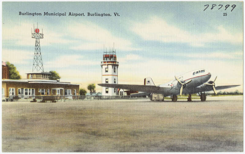 File name: 06_10_002137
Title: Burlington Municipal Airport, Burlington, Vt. 
Created/Published: Pub. by The Riverside Paper Co., Burlington, Vt.
&quot;Tichnor Quality Views&quot;, Reg,U.S.Pat.Off., Made Only by Tichnor Bros., Inc., Boston, Mass.
Date issued: