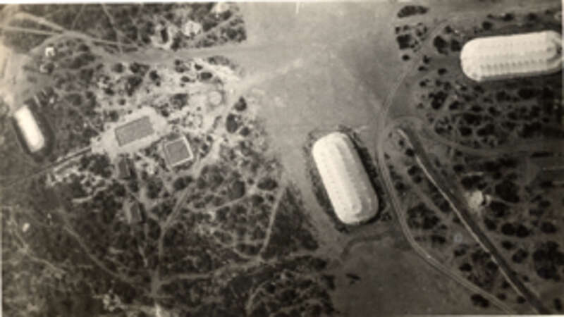 Balloon beds from the air over Camp John Wise circa 1918.