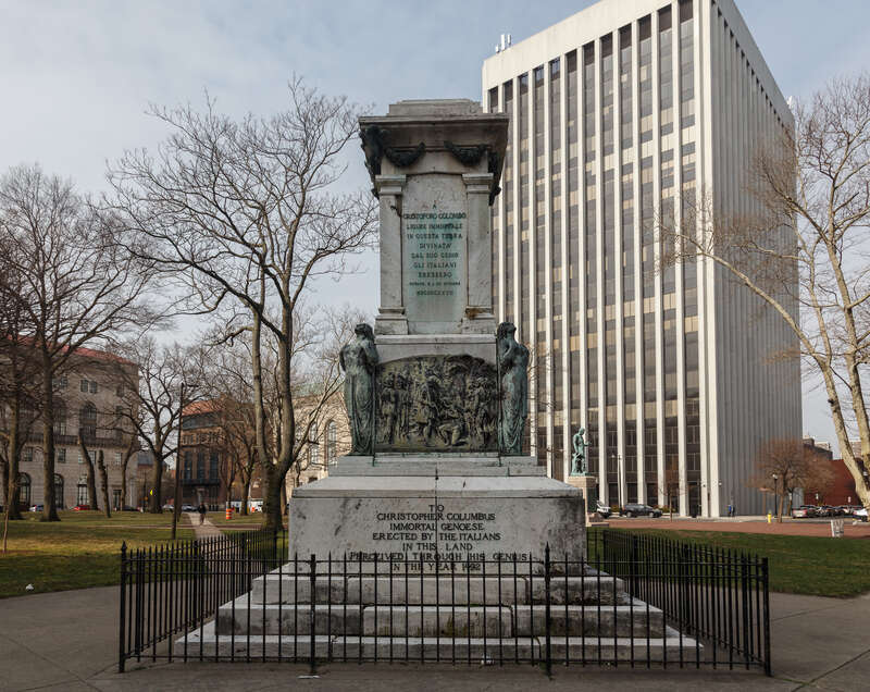 Christopher Columbus statue base in Newark's Washington Park, after Columbus statue was removed. Newark, New Jersey