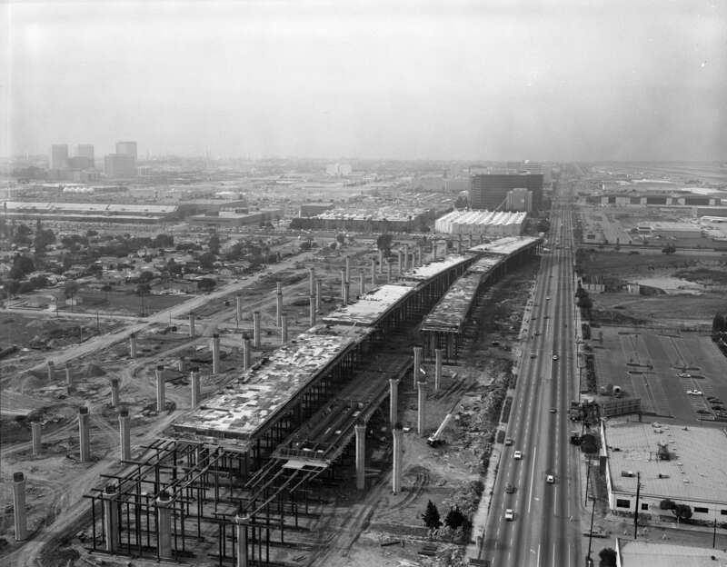 Looking west at a portion of the unfinished Century Freeway off Imperial Boulevard near Los Angeles International Airport.