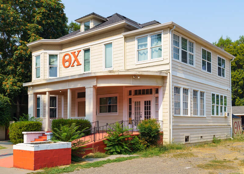 Fraternity house of the Eta Omega Chapter of Theta Chi Fraternity, in the South Campus Historic District of Chico, California. The house on 630 West 5th Street was built in 1895 as the residence of Adoniram Grant Eames (1864–1941), the founder of