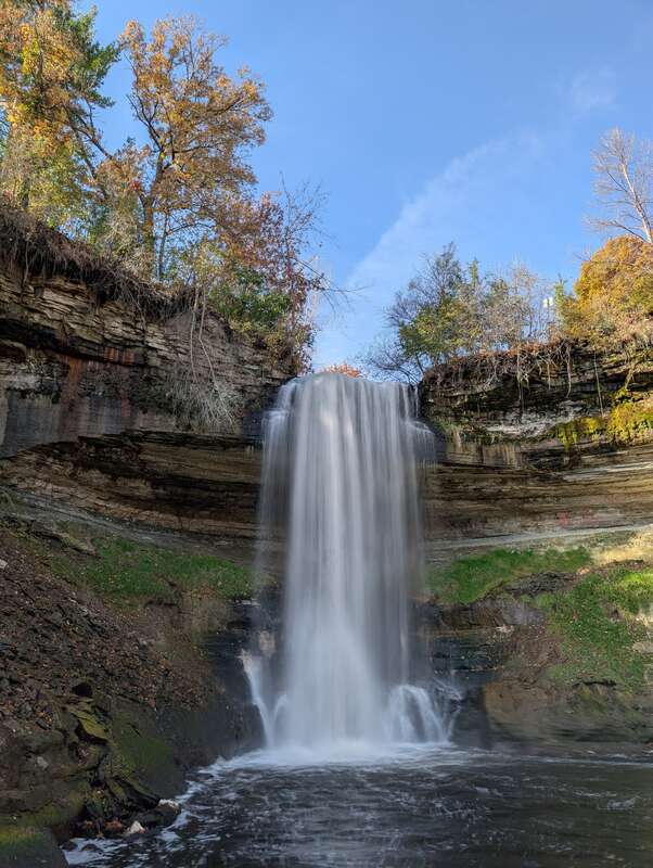 A long-exposure shot of the Minnehaha Falls in Minneapolis, Minnesota.  This is about a mile or so, before the Minnehaha Creek joins the Mississippi River.