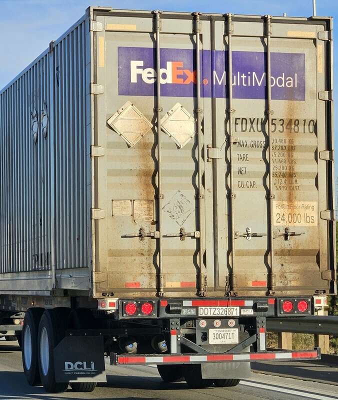 FedEx Multimodal Container on a semi trailer on California State Route 60, Monterey Park, CA.