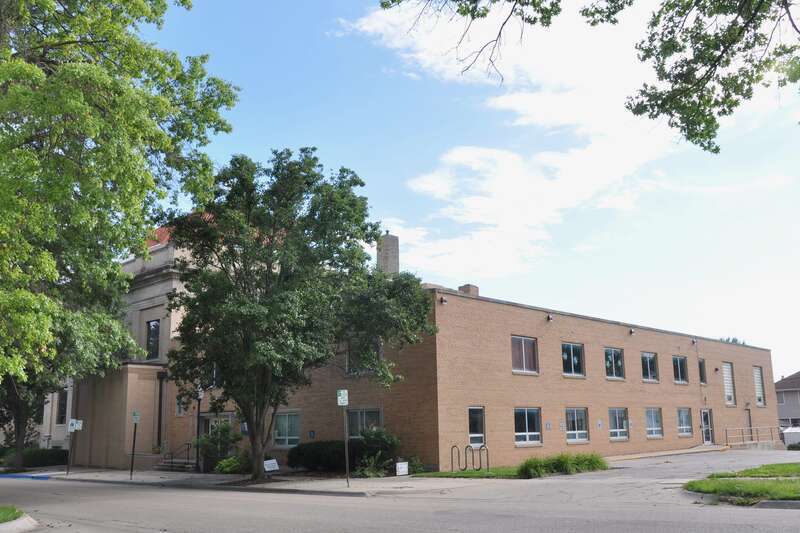 First United Methodist Church Lincoln
The mid-twentieth-century Moderne rear addition is subservient to the original building. The main floor level is set only two feet above the sidewalk level and the floor-to-floor heights are shorter, so that the