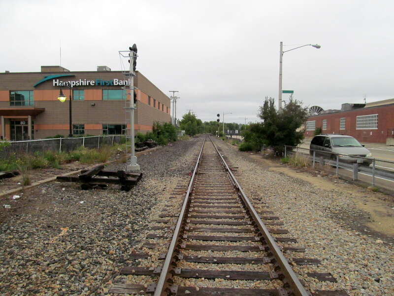 The former platform of Manchester Union Station in July 2013. The later station (used 1960-67 and 1980-81) was behind the camera.
